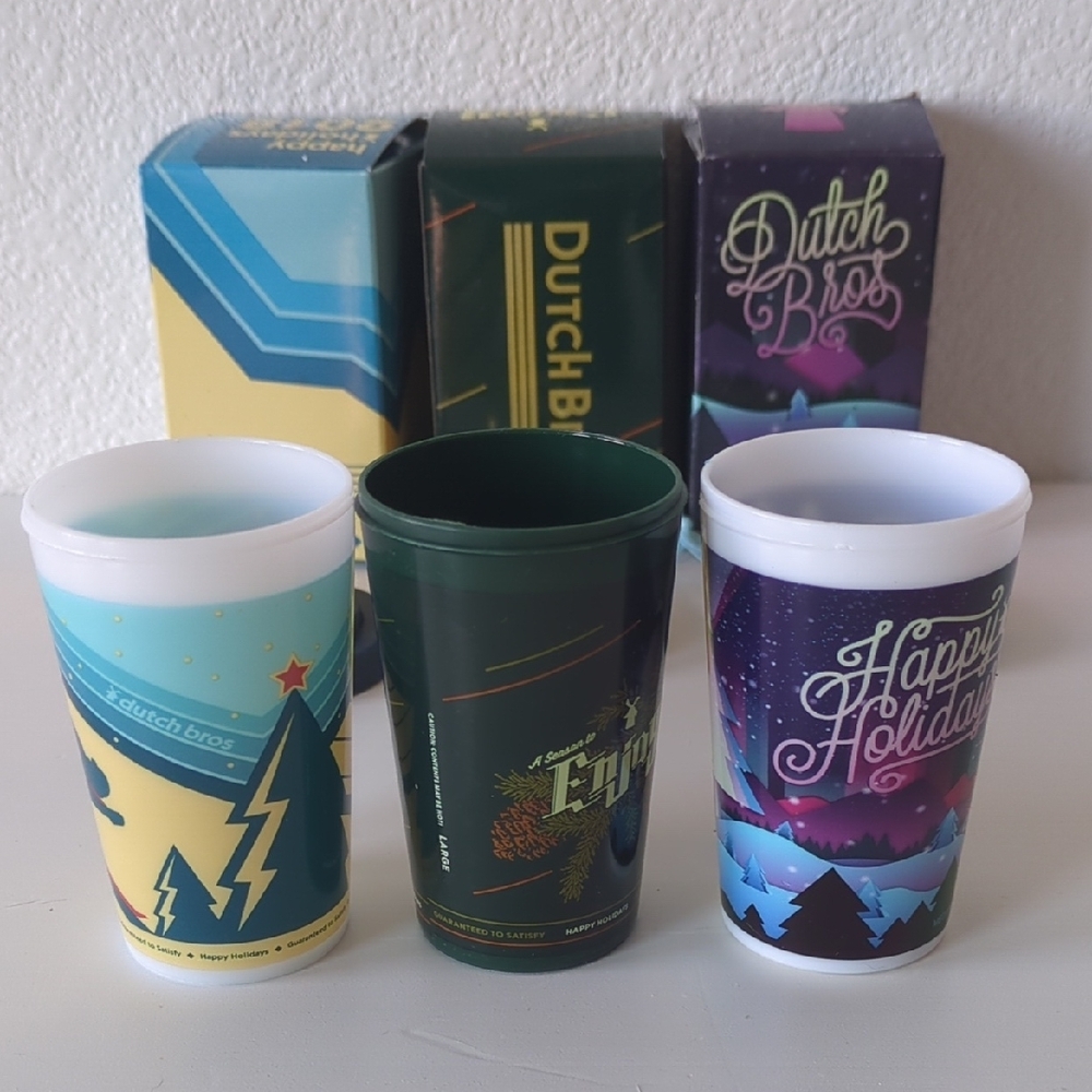Set of 3 Dutch Bros Festive Holiday Plastic Ornament Cups - Picture 5 of 11